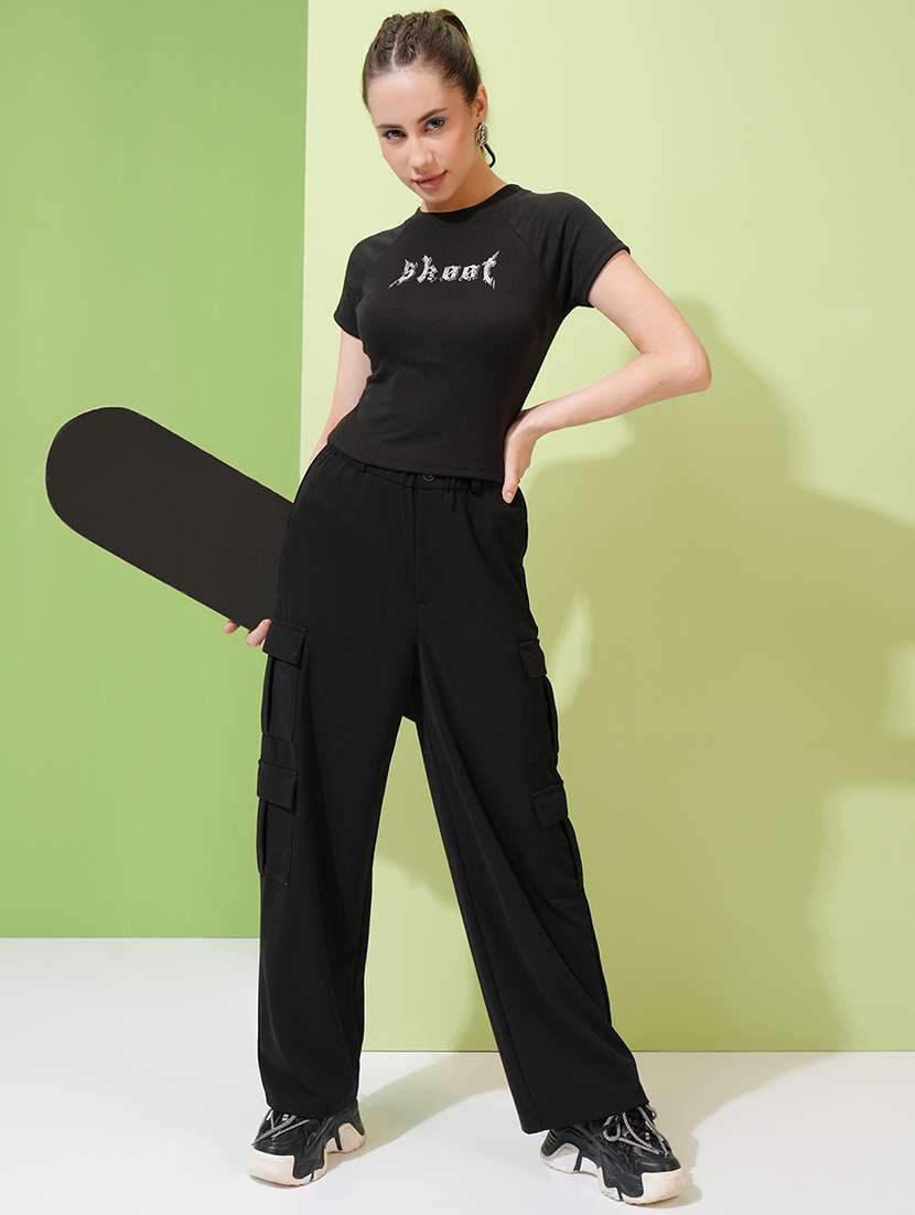 women black polyester straight cargos - 22462398 -  Standard Image - 5