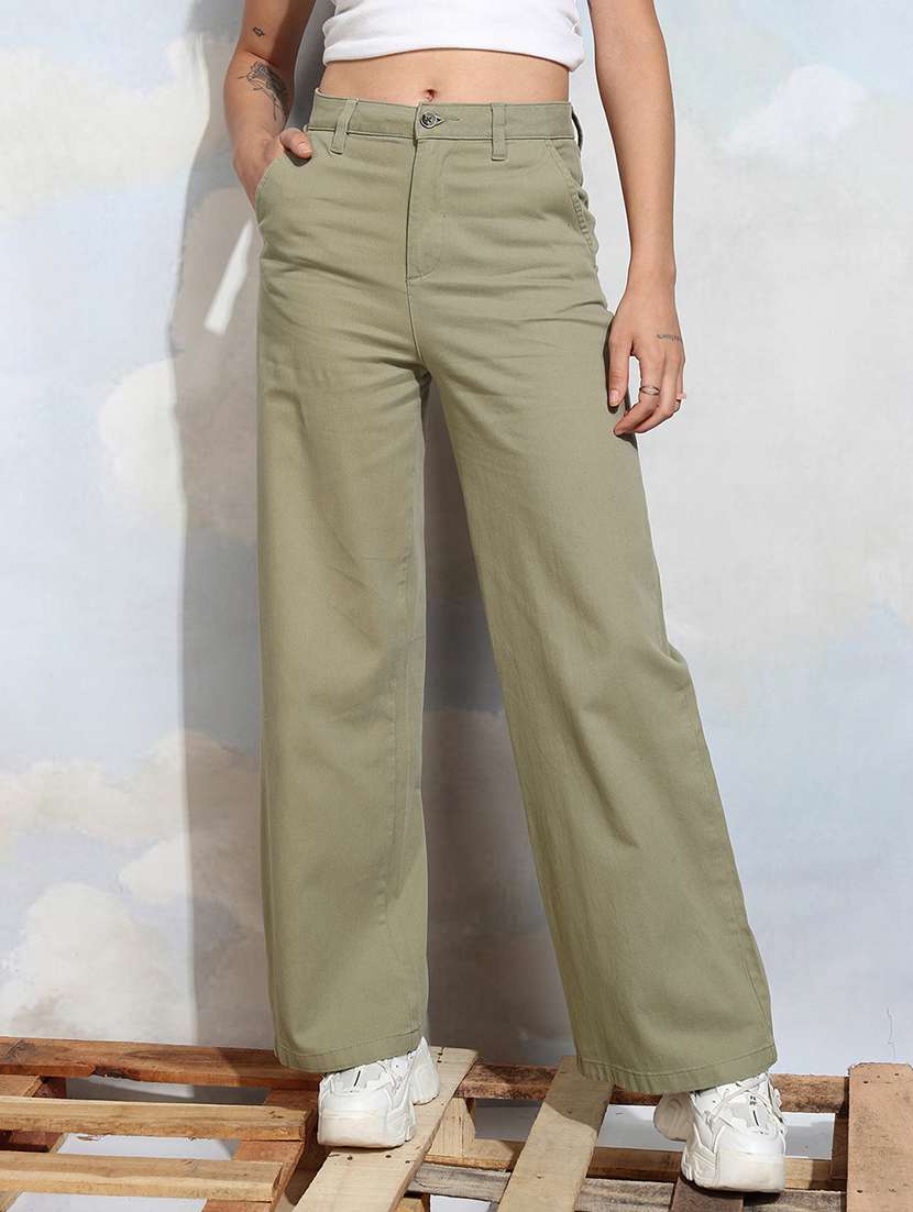 women green cotton straight trouser