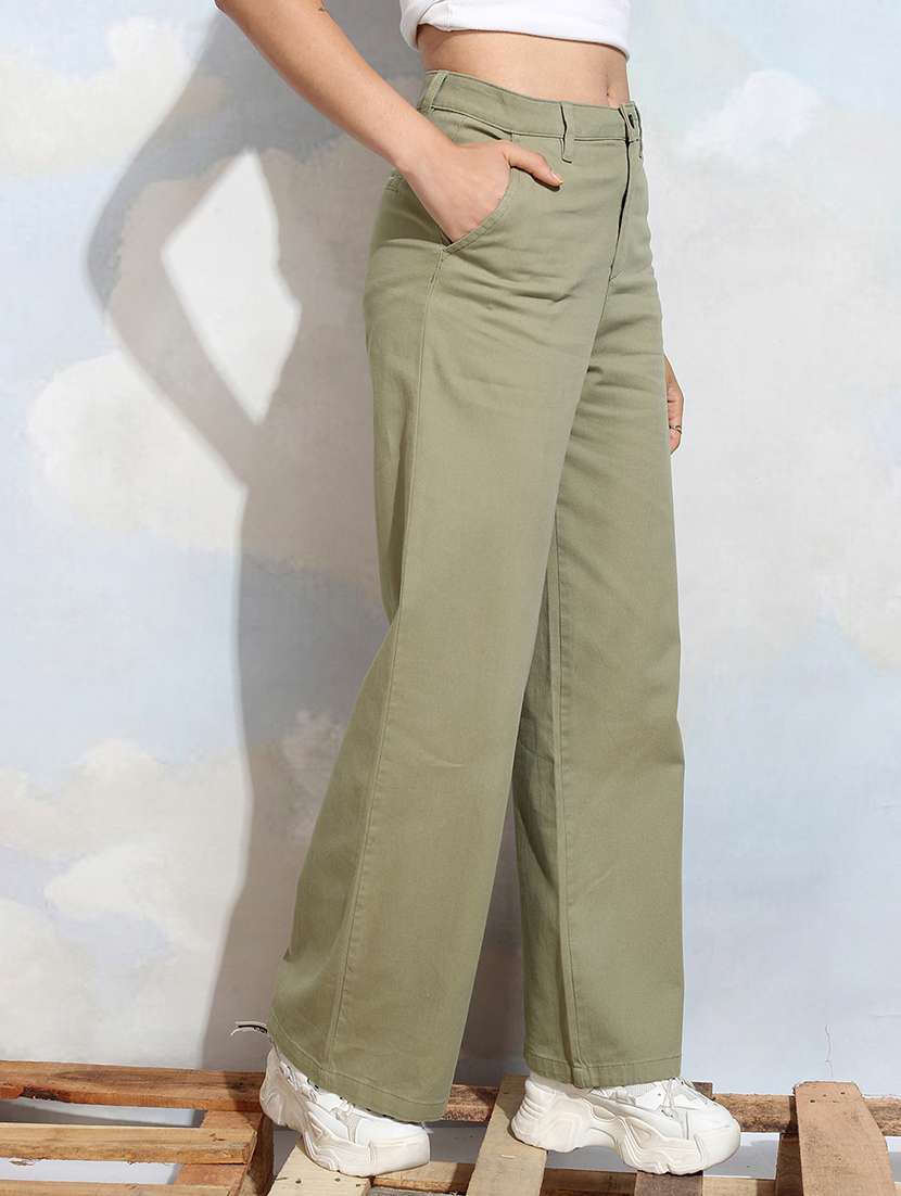 women green cotton straight trouser - 22462399 -  Standard Image - 3