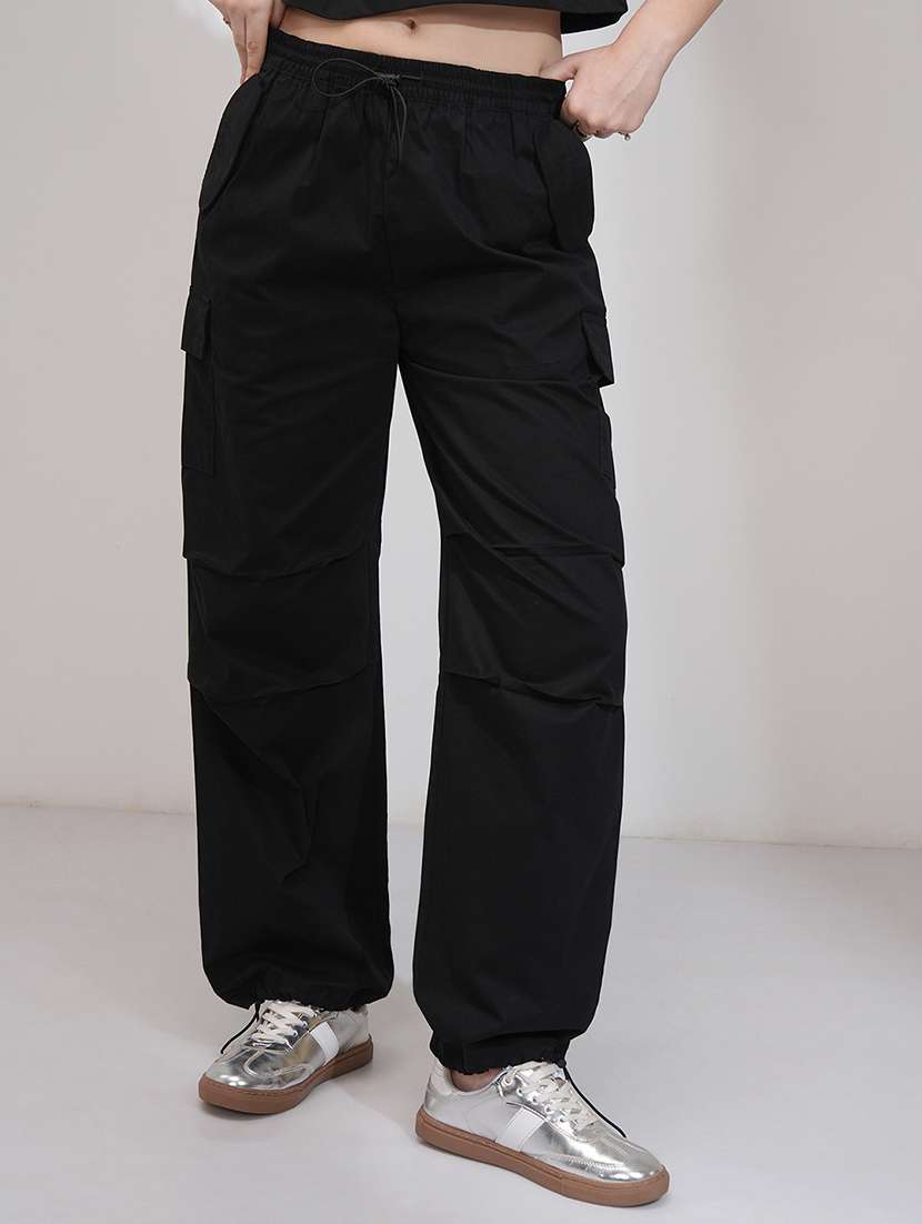 women black cotton straight cargos