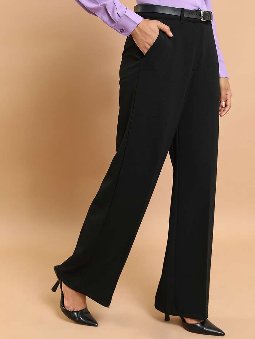 women black polyester straight trouser - 22462402 -  Standard Image - 3