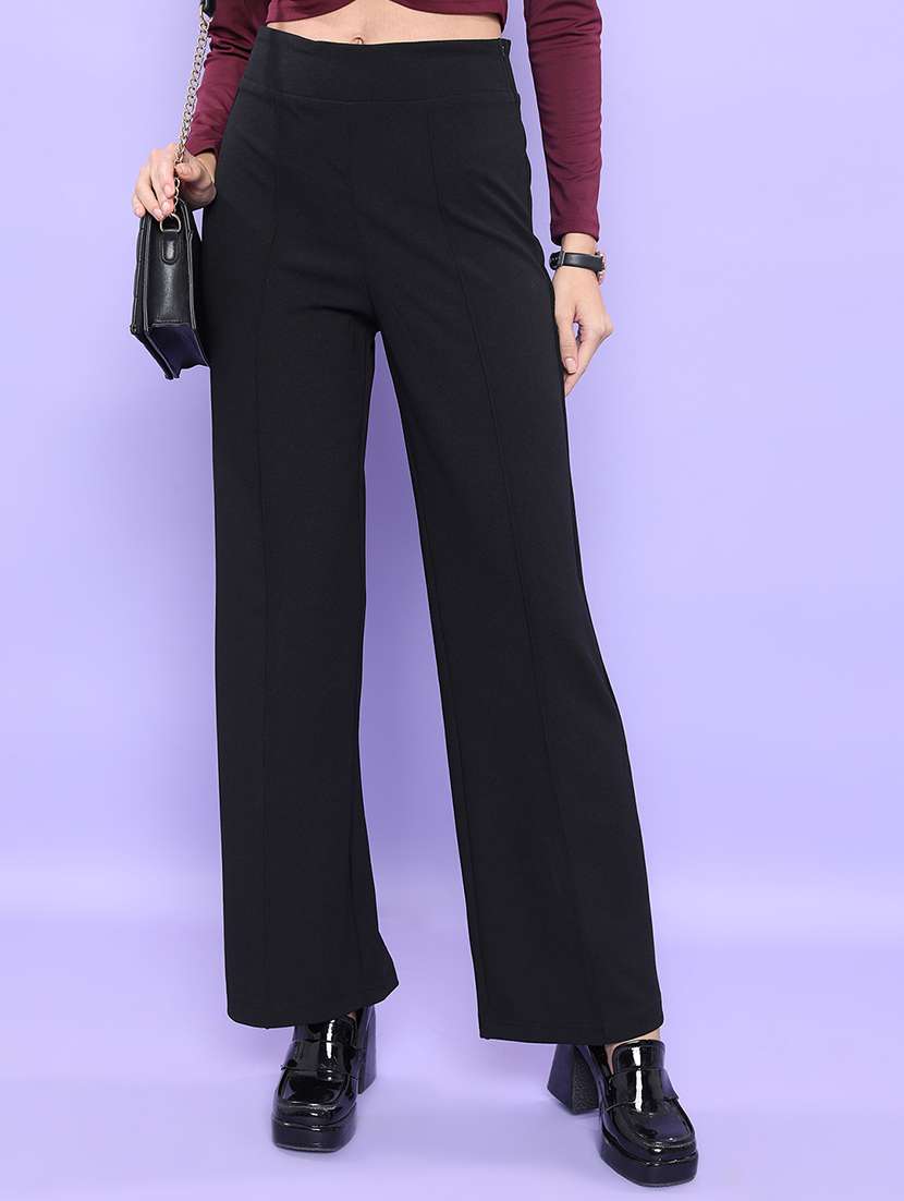 women black polyester straight trouser