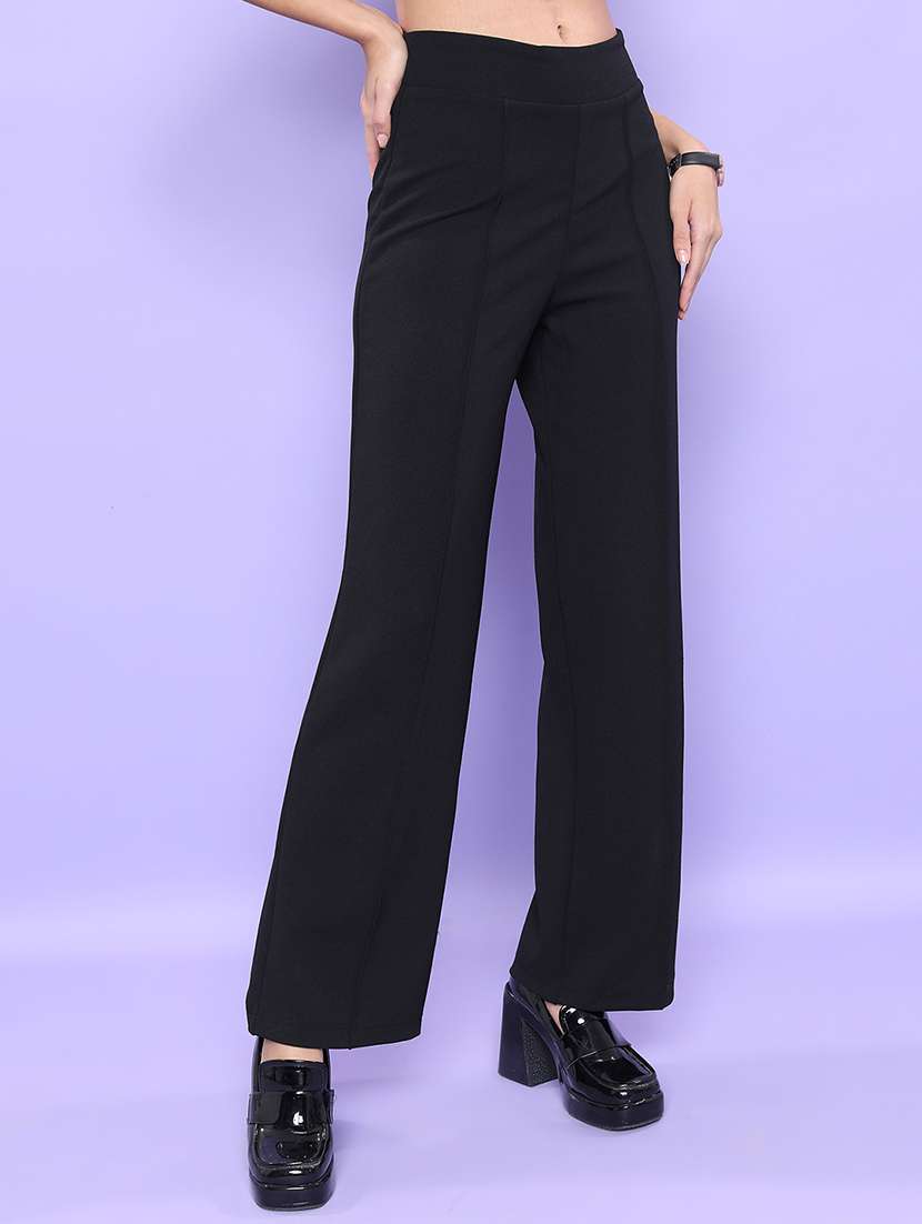 women black polyester straight trouser - 22462403 -  Standard Image - 3