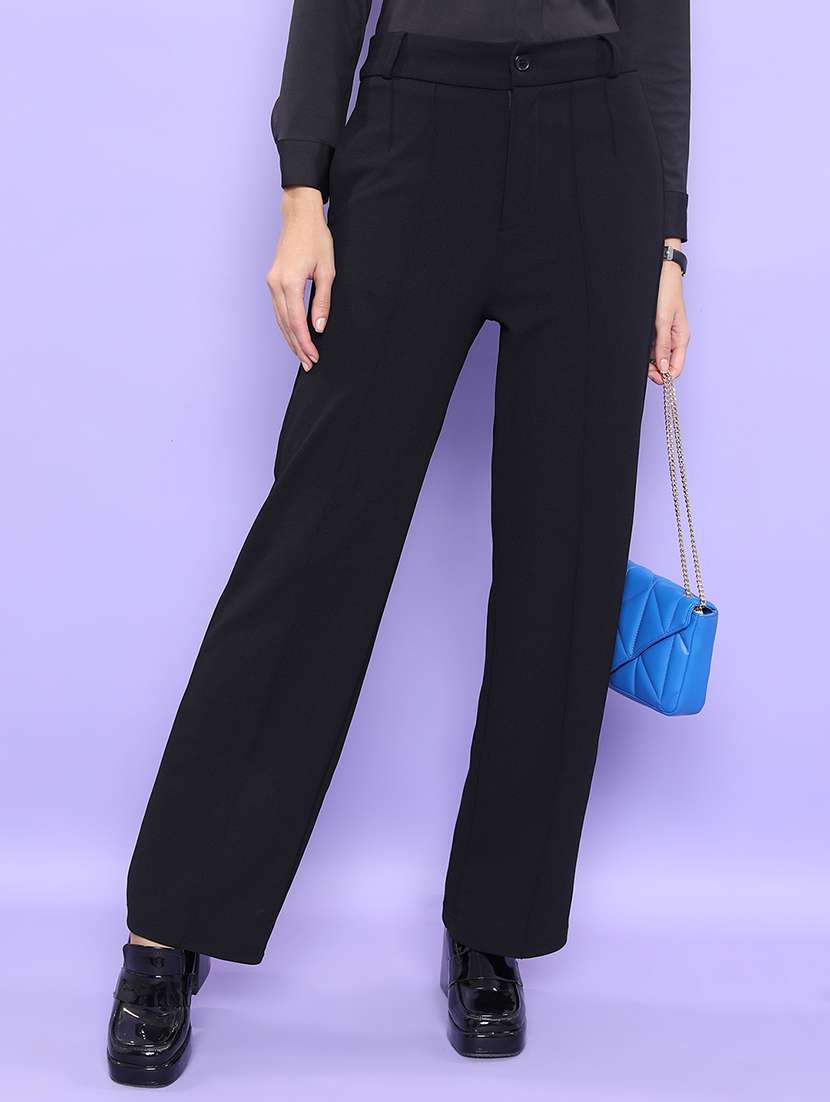 women black polyester straight trouser