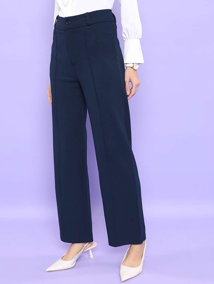 women navy blue polyester straight trouser - 22462405 -  Standard Image - 3