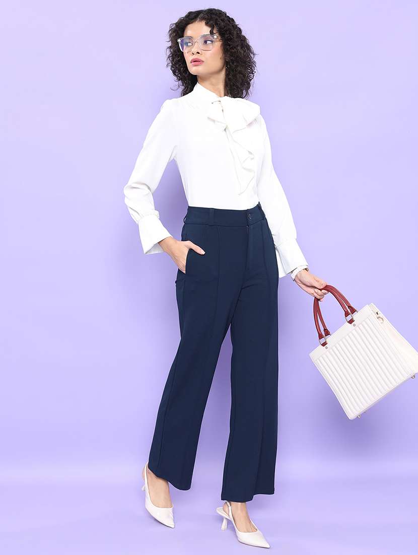 women navy blue polyester straight trouser - 22462405 -  Standard Image - 5