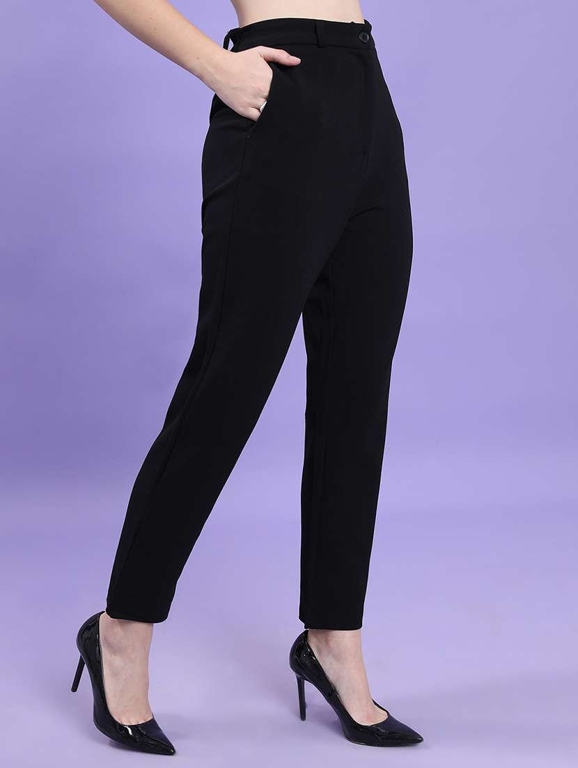 women black polyester straight trouser - 22462406 -  Standard Image - 3