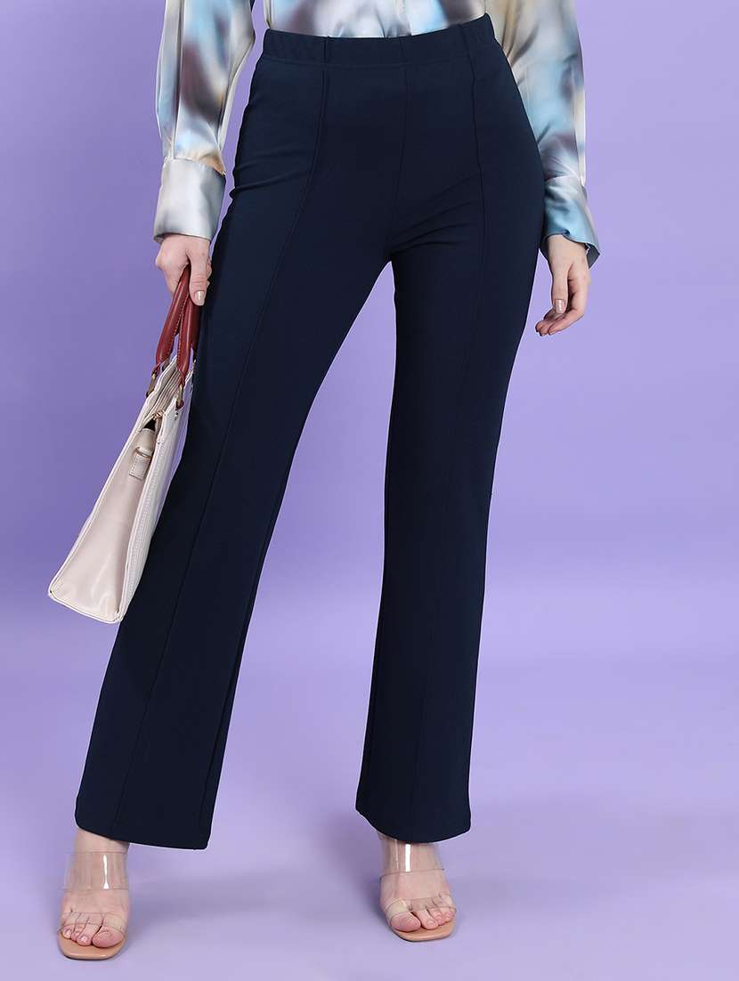 women solid mid rise bootcut trouser