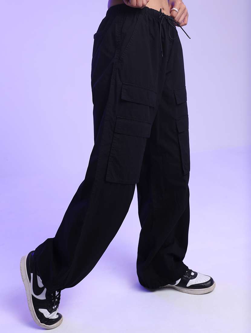 women black cotton straight cargos - 22462411 -  Standard Image - 3