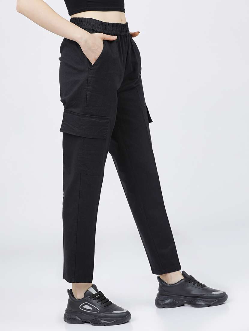 women black cotton cargos trouser - 22462417 -  Standard Image - 3