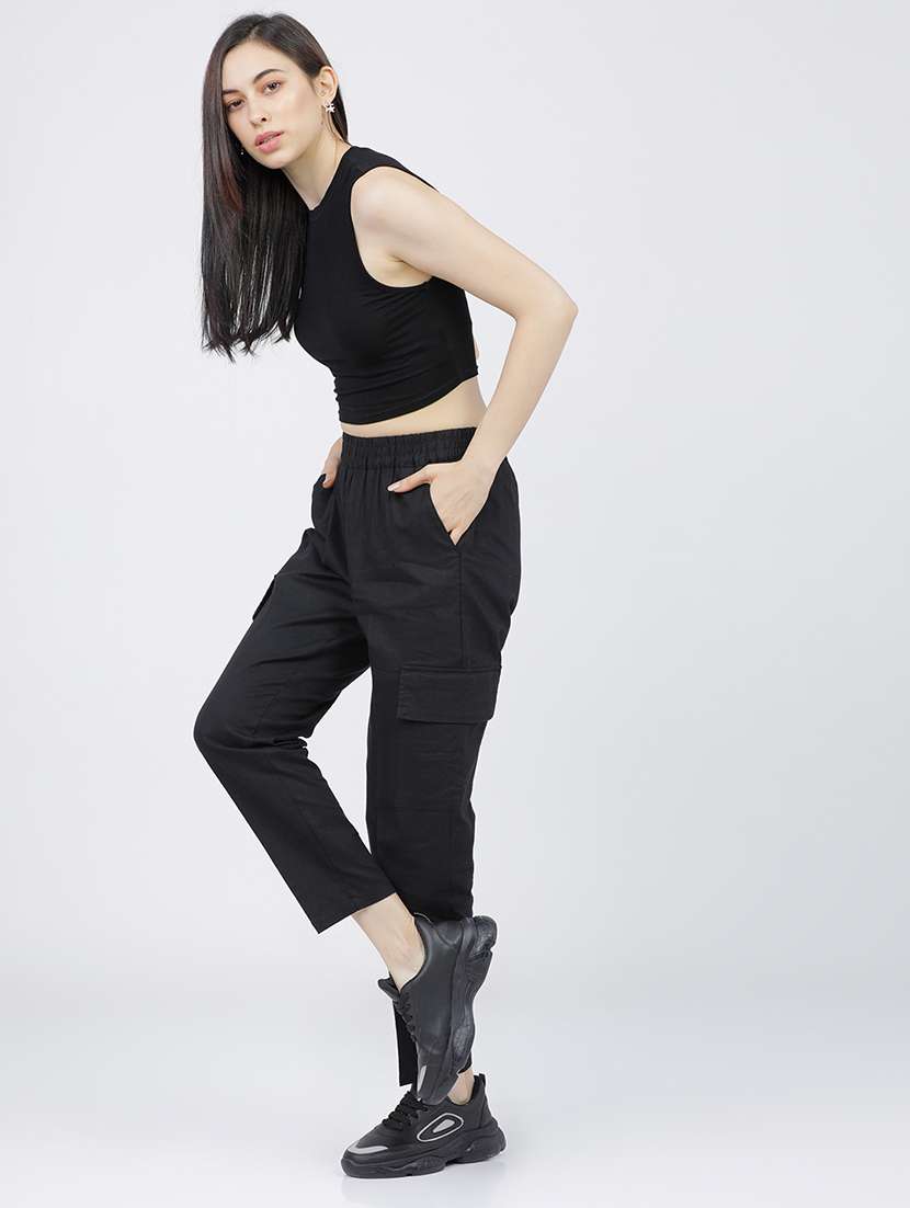 women black cotton cargos trouser - 22462417 -  Standard Image - 5