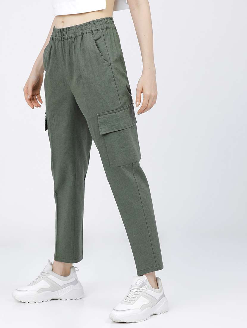 women olive cotton cargos trouser - 22462418 -  Standard Image - 3