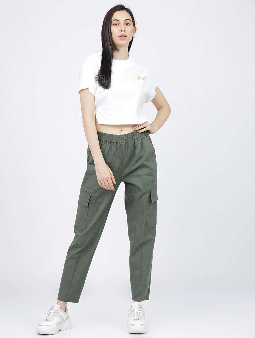 women olive cotton cargos trouser - 22462418 -  Standard Image - 5