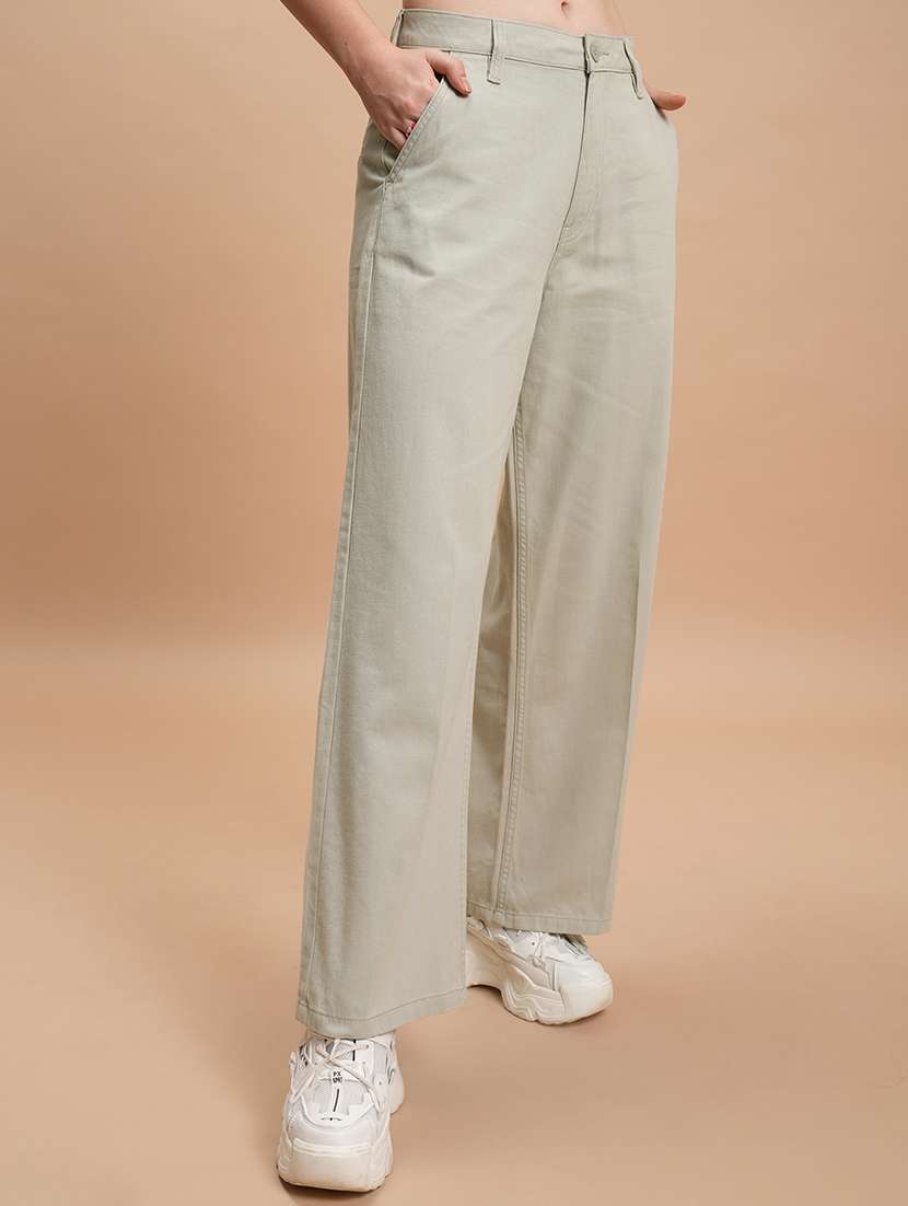 women grey cotton straight trouser - 22462419 -  Standard Image - 3