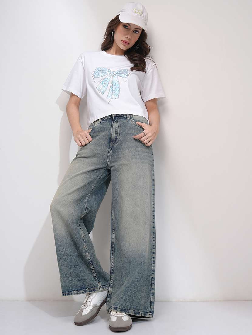 women blue cotton jean - 22462428 -  Standard Image - 5