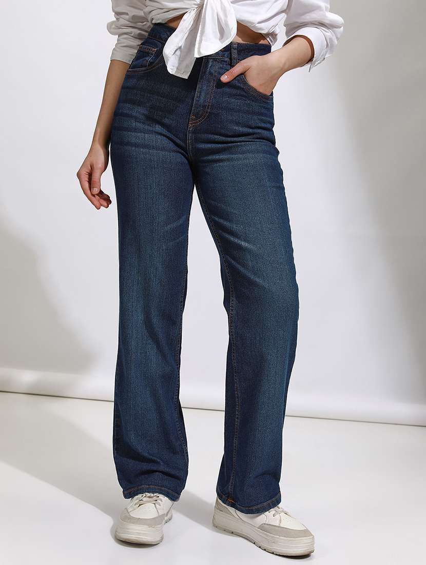 women blue polyester jean