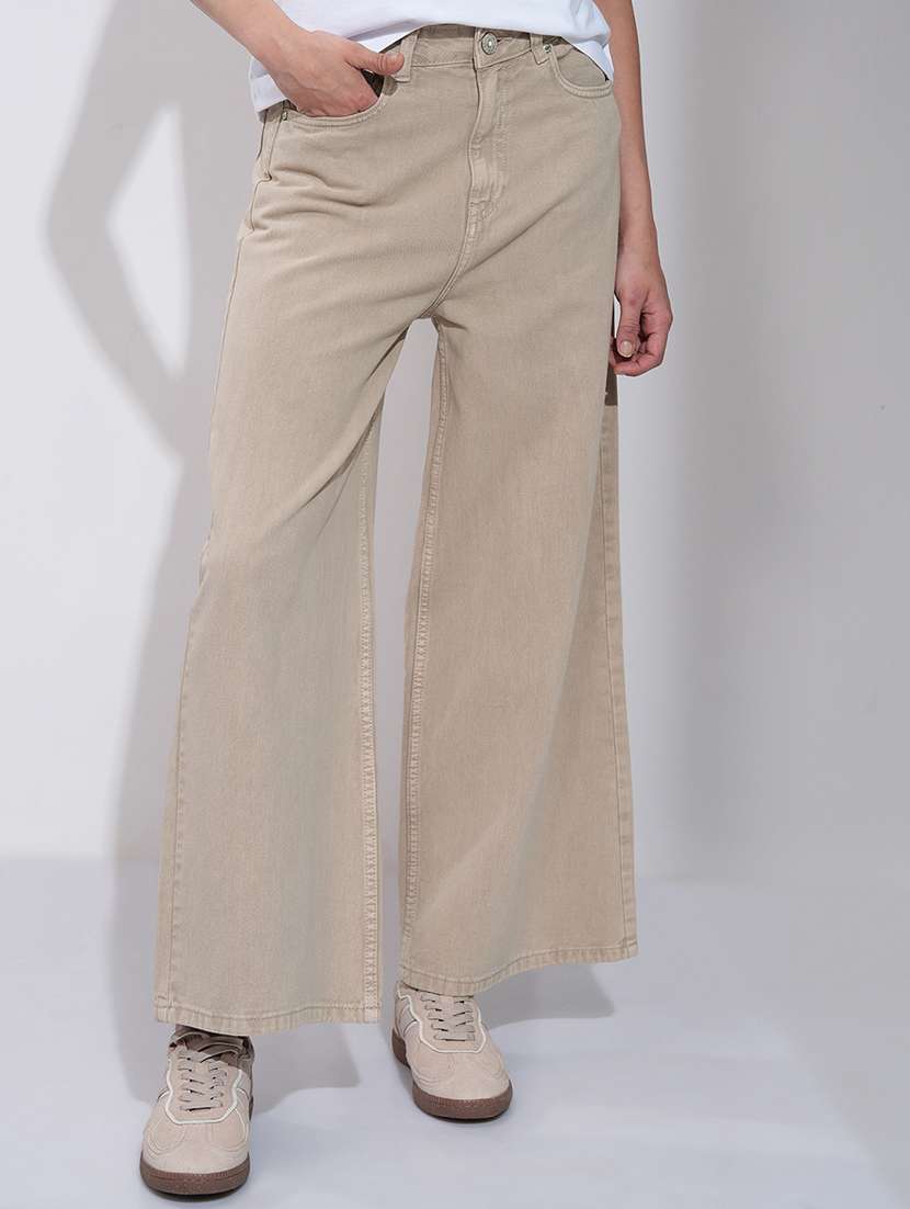women beige cotton jean