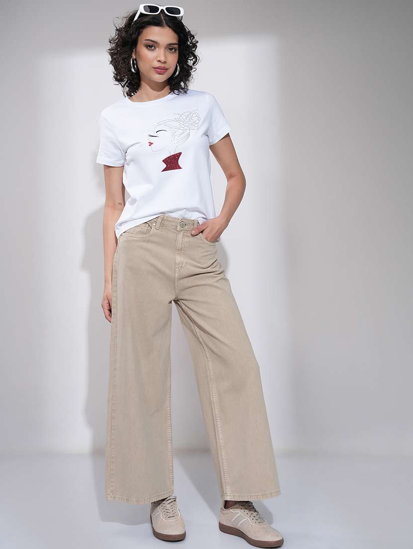 women beige cotton jean - 22462486 -  Standard Image - 5