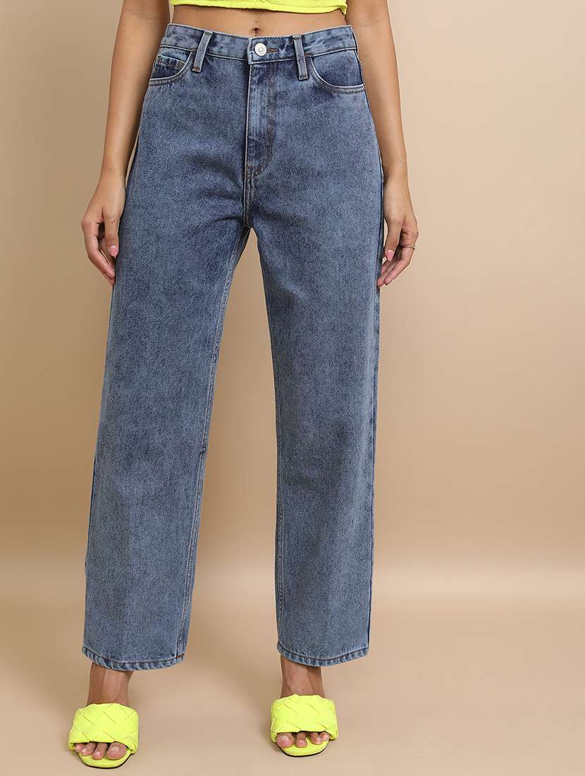 women solid mid rise straight jean