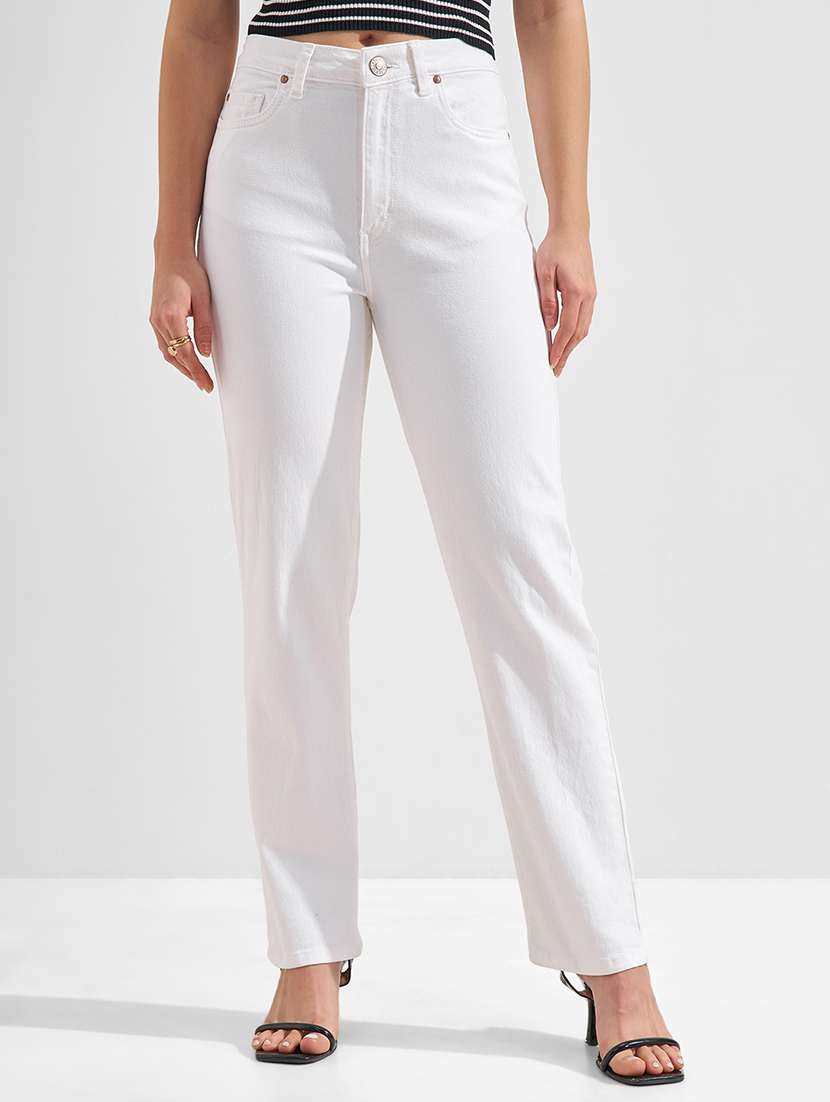 women solid mid rise straight jean