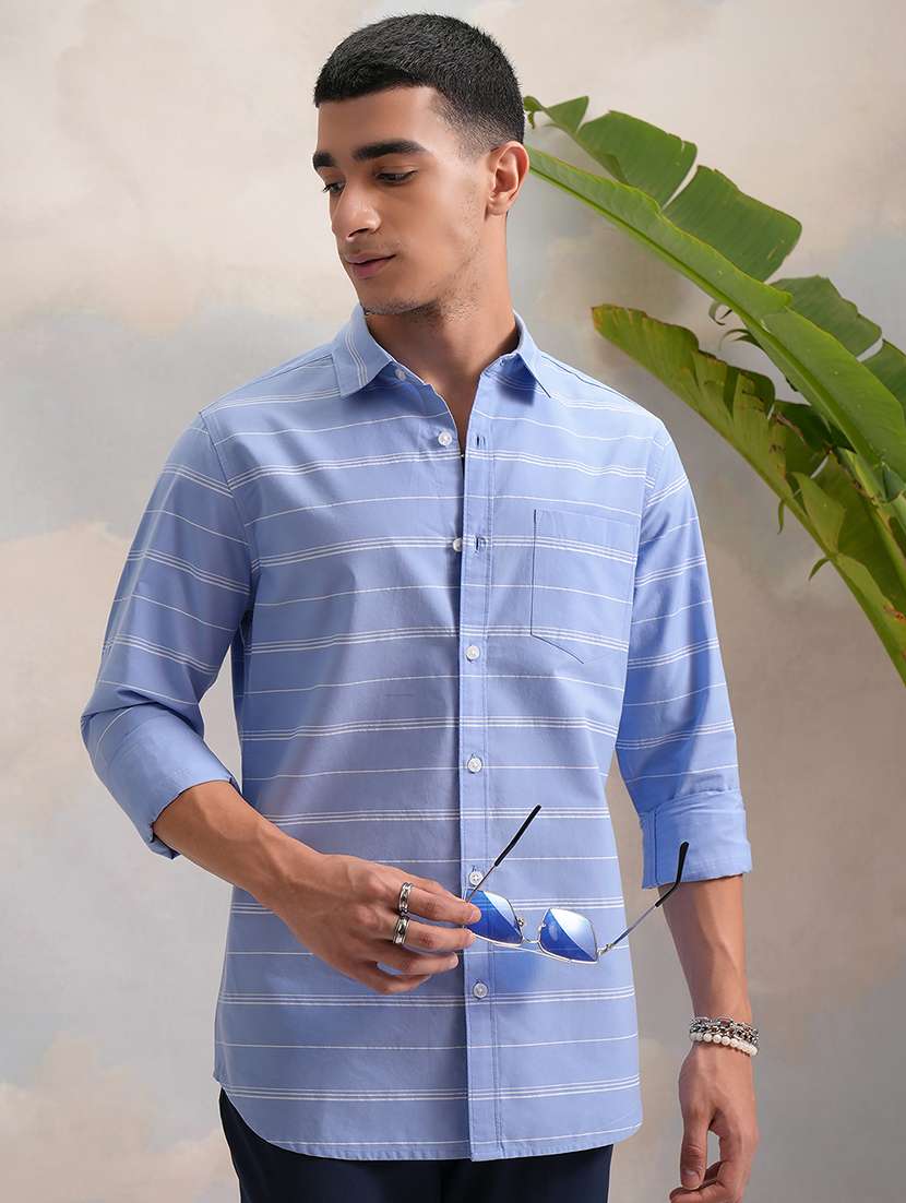 men printed collared long sleeve shirt