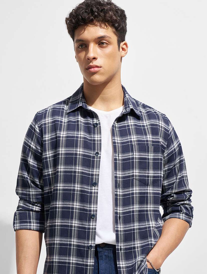 men checkered long sleeve regular fit casual shirt