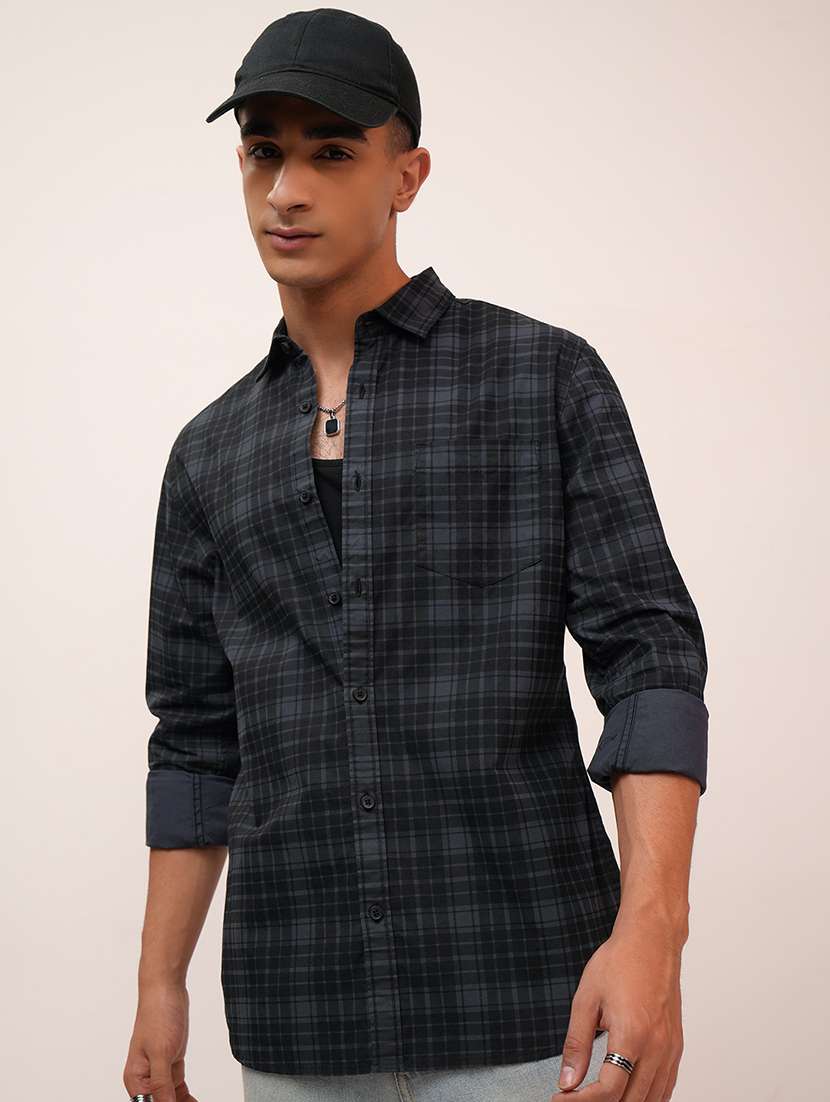 men checkered long sleeve regular fit casual shirt