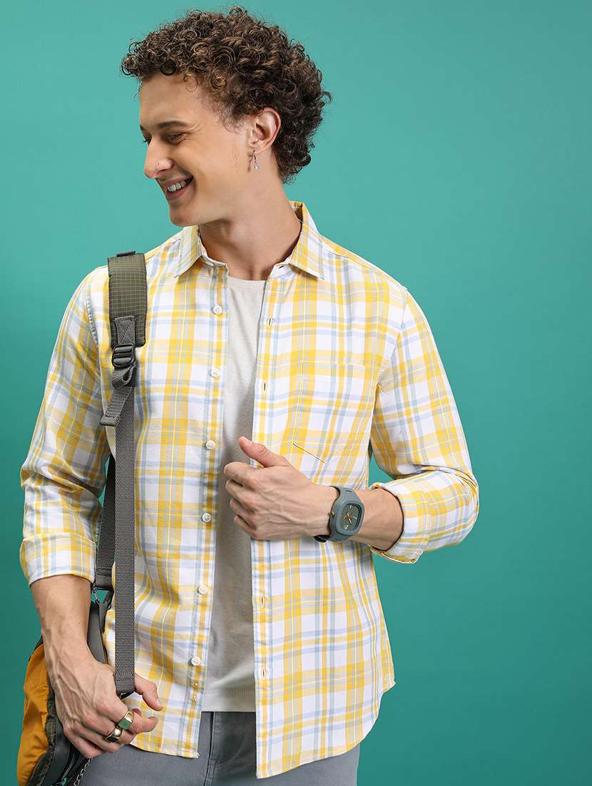 men checkered long sleeve regular fit casual shirt