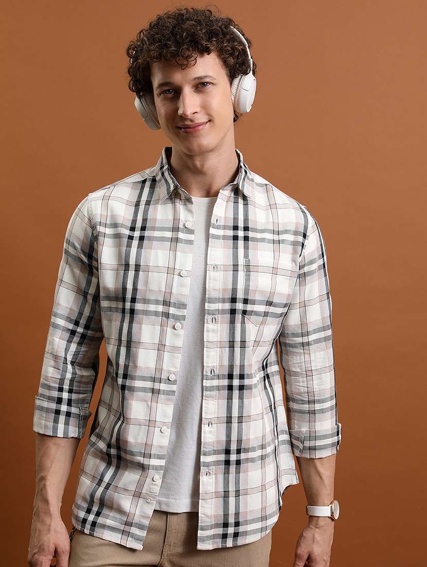 men checkered long sleeve regular fit casual shirt