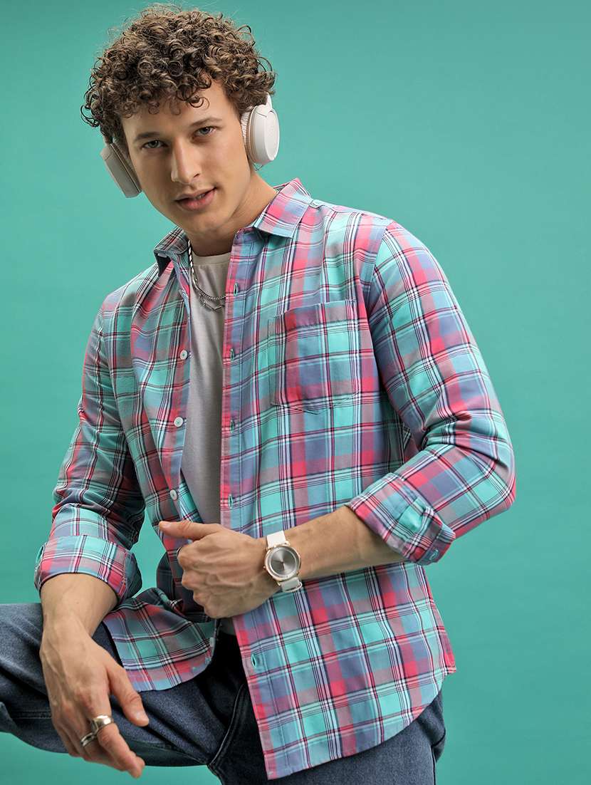men checkered long sleeve regular fit casual shirt