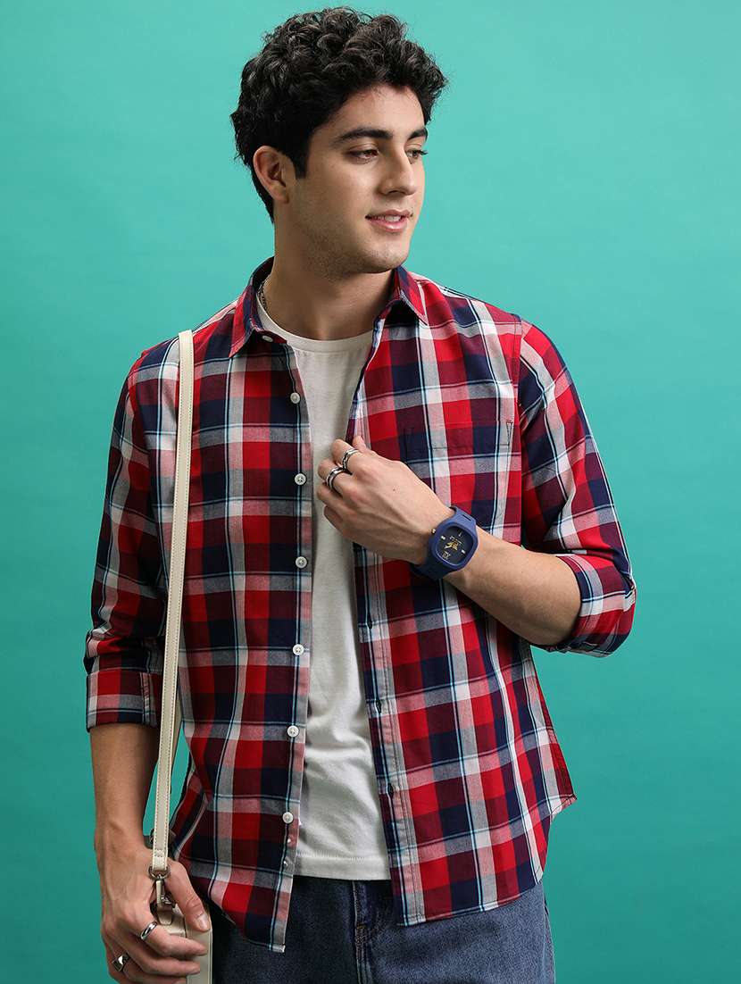 men checkered long sleeve regular fit casual shirt