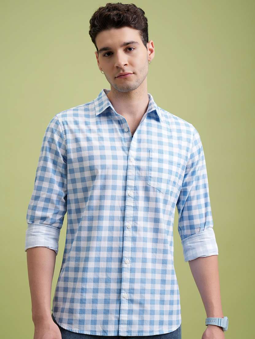 men checkered long sleeve regular fit casual shirt