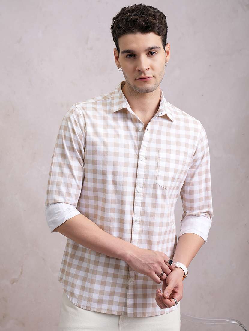men checkered long sleeve regular fit casual shirt