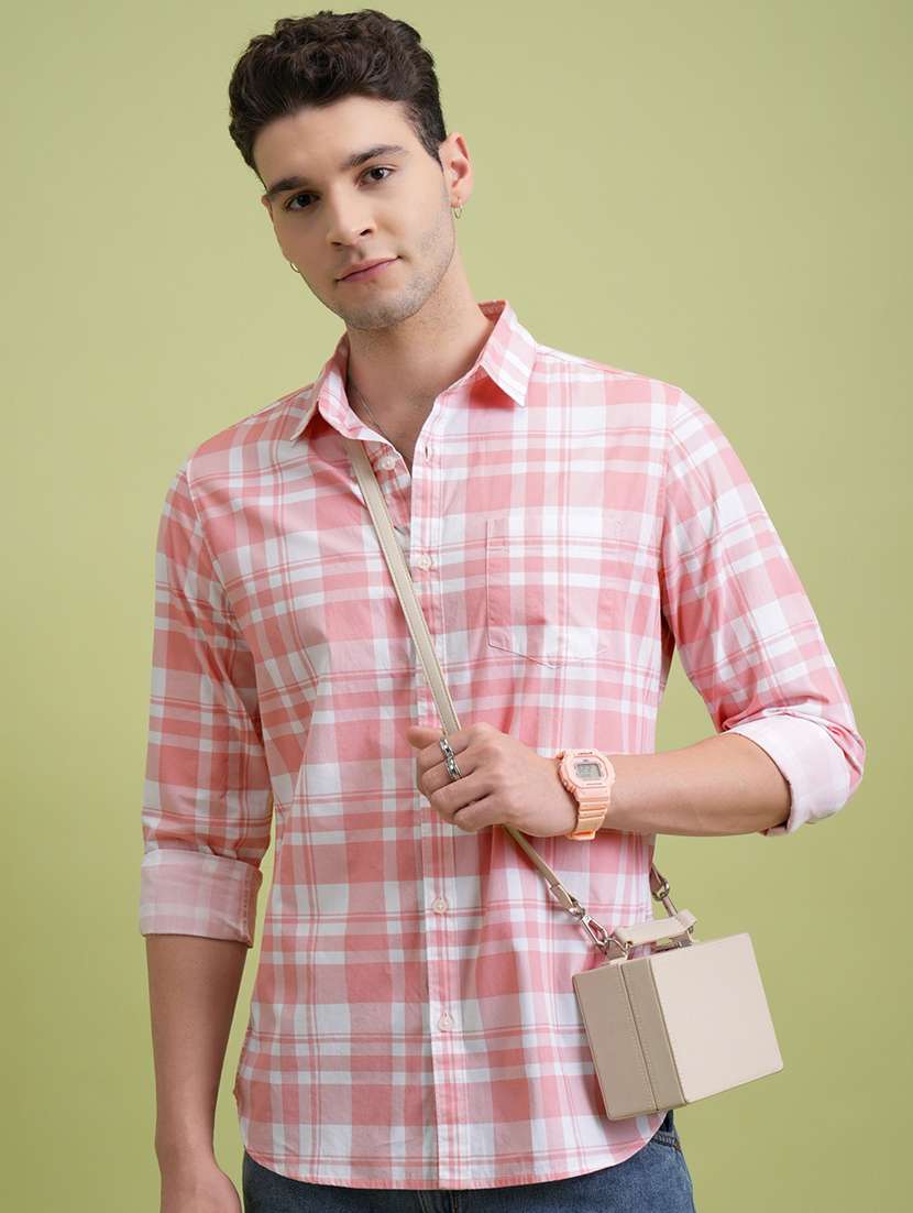 men checkered long sleeve regular fit casual shirt