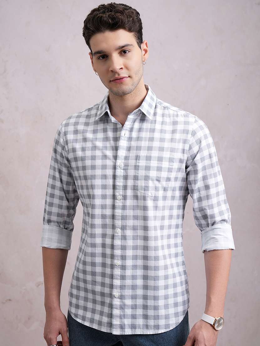 men checkered long sleeve regular fit casual shirt