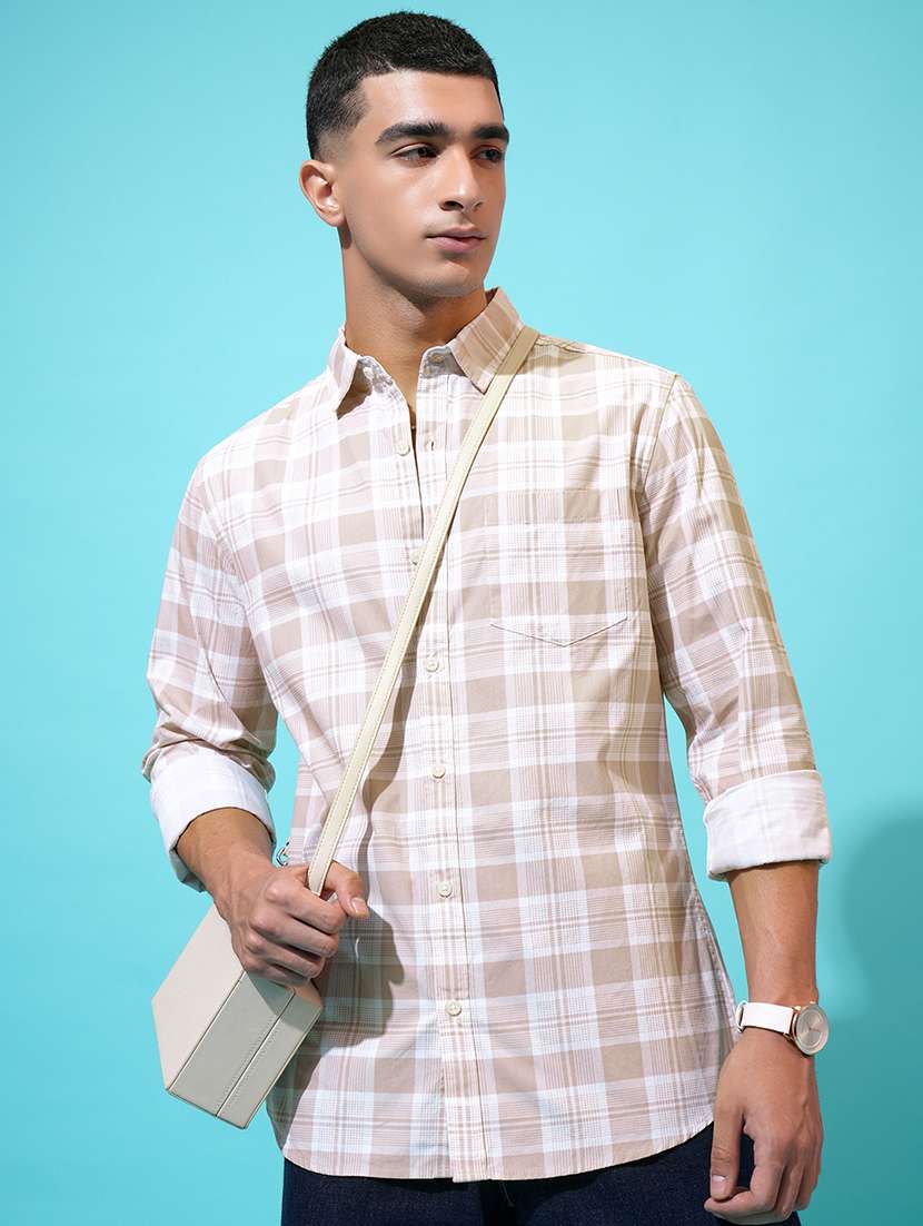 men checkered long sleeve regular fit casual shirt