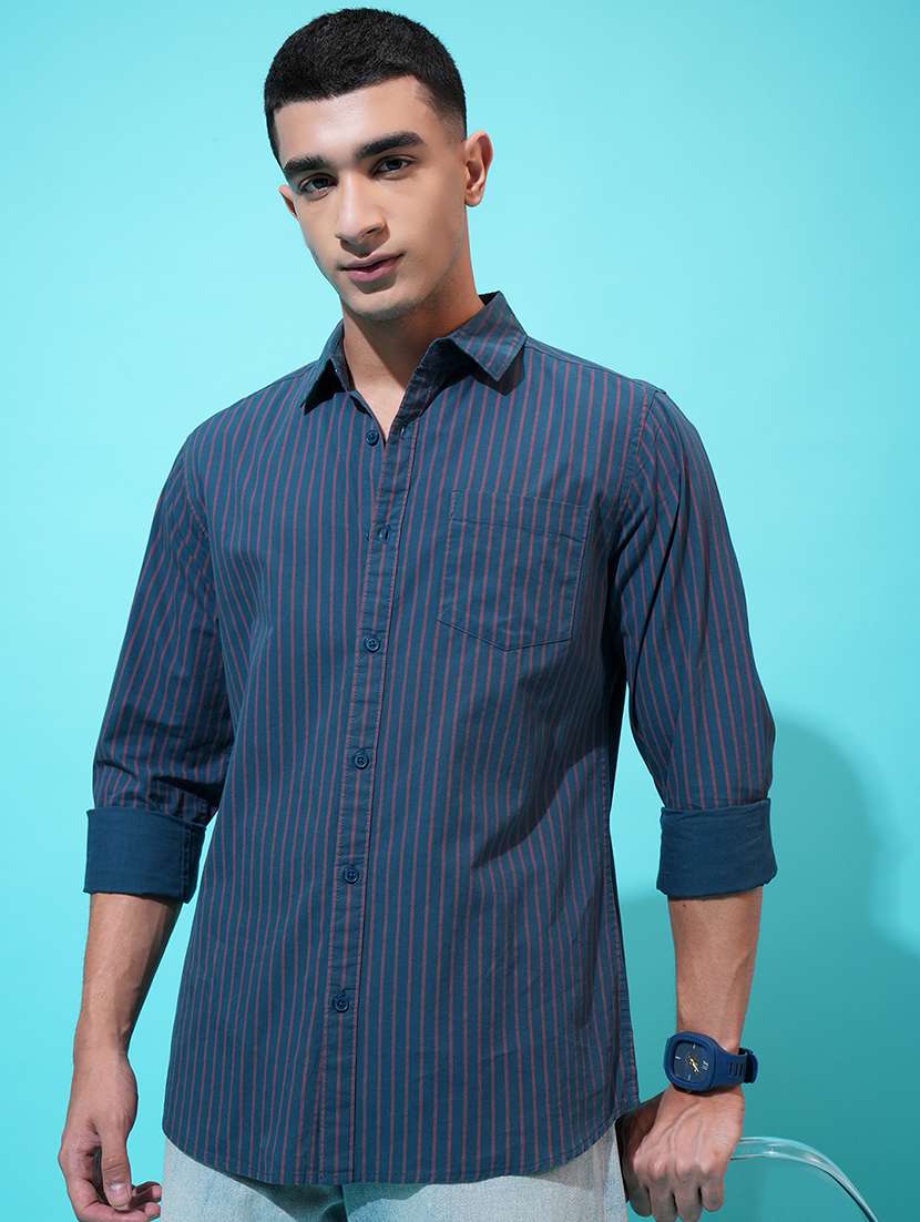 men striped long sleeve regular fit casual shirt