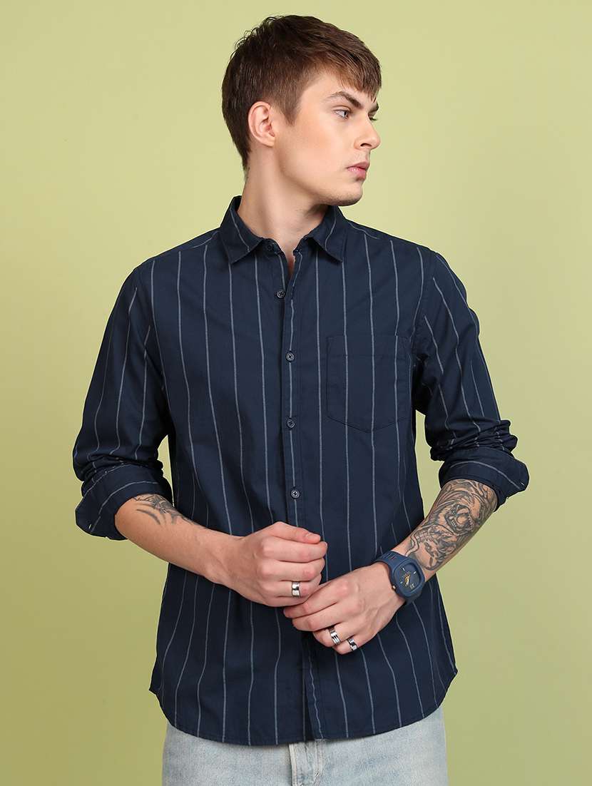 men striped long sleeve regular fit casual shirt