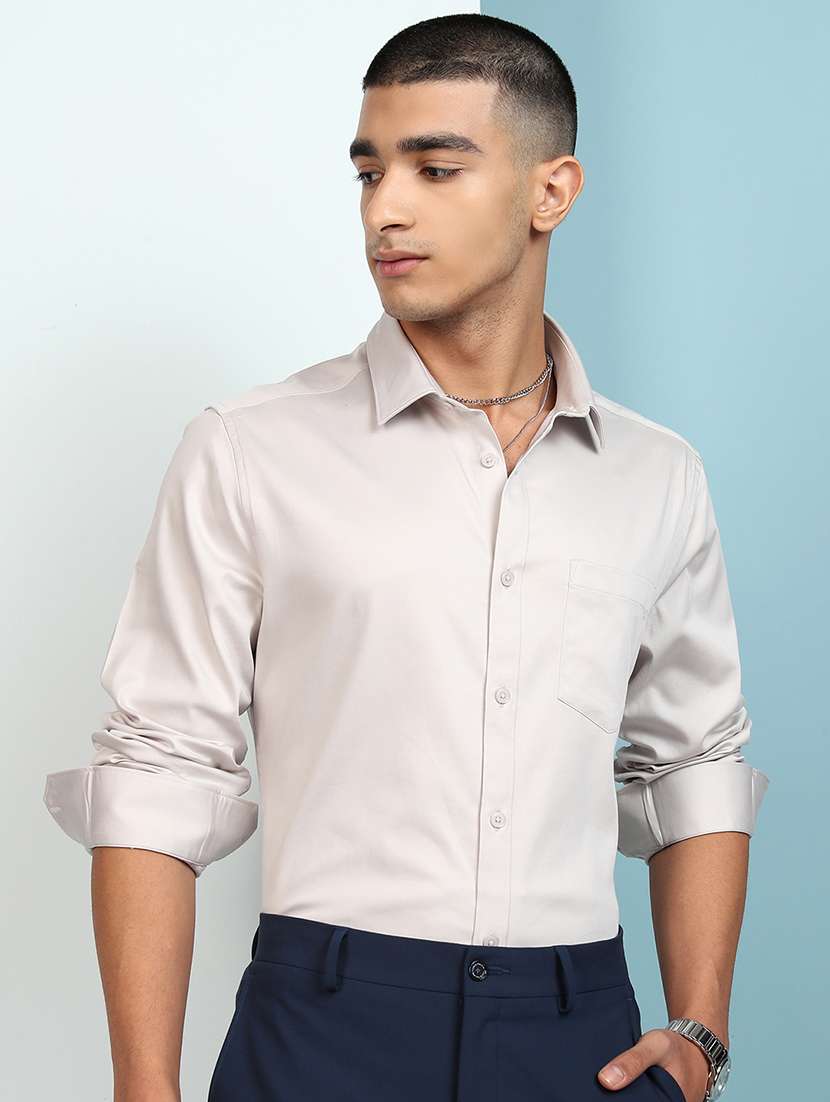 men solid long sleeve regular fit casual shirt