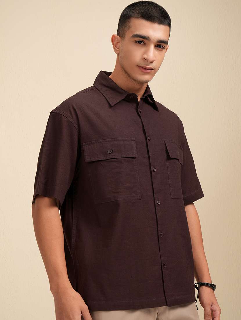 men solid short sleeve regular fit casual shirt