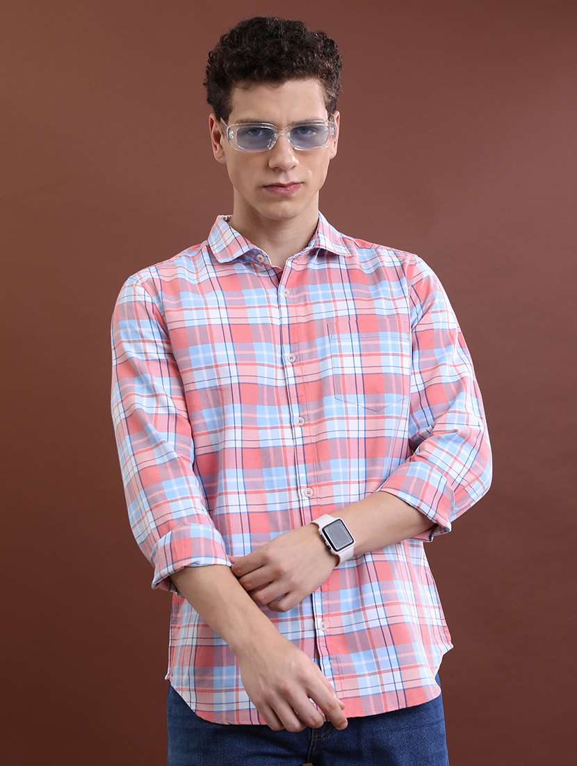 men checkered long sleeve regular fit casual shirt