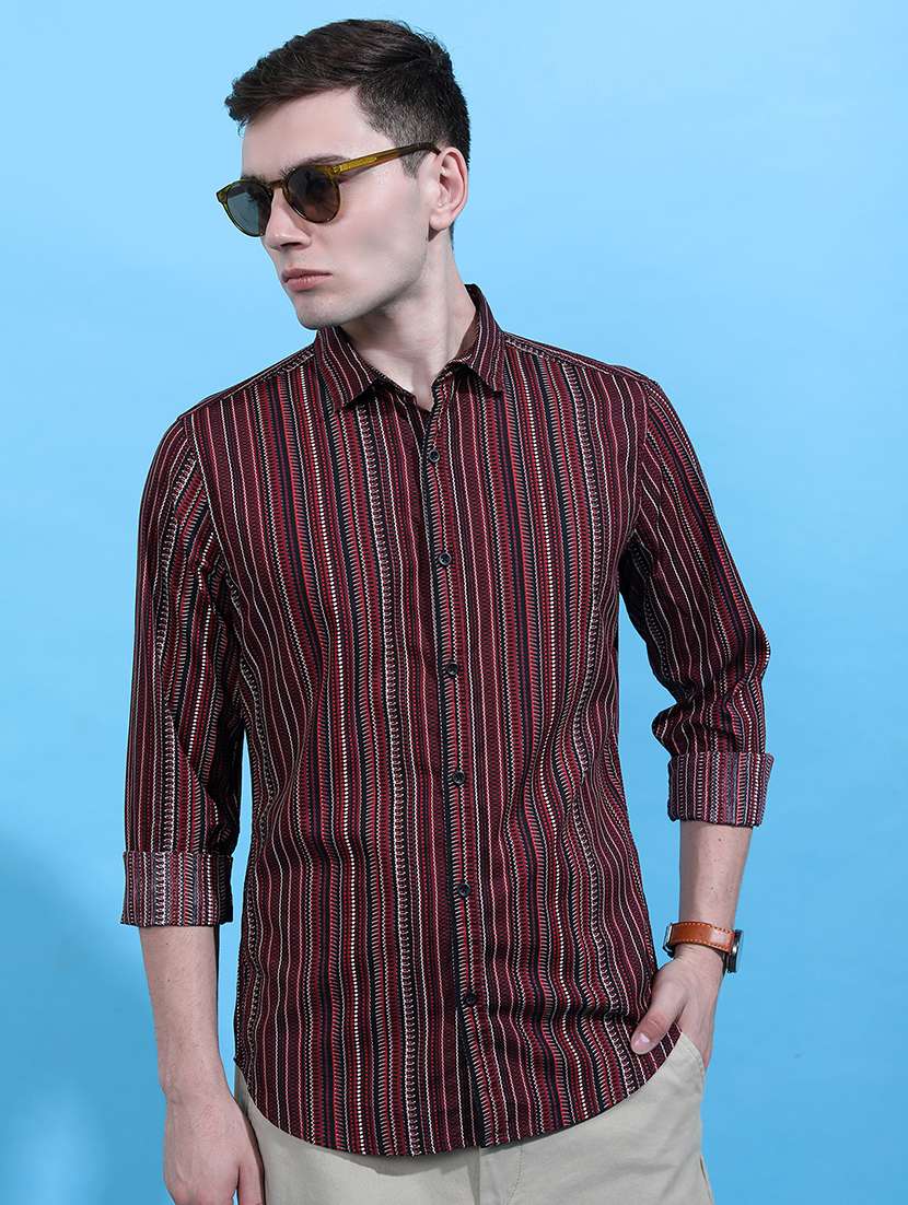 men striped long sleeve regular fit casual shirt