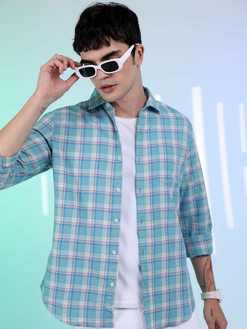 men checkered long sleeve regular fit casual shirt