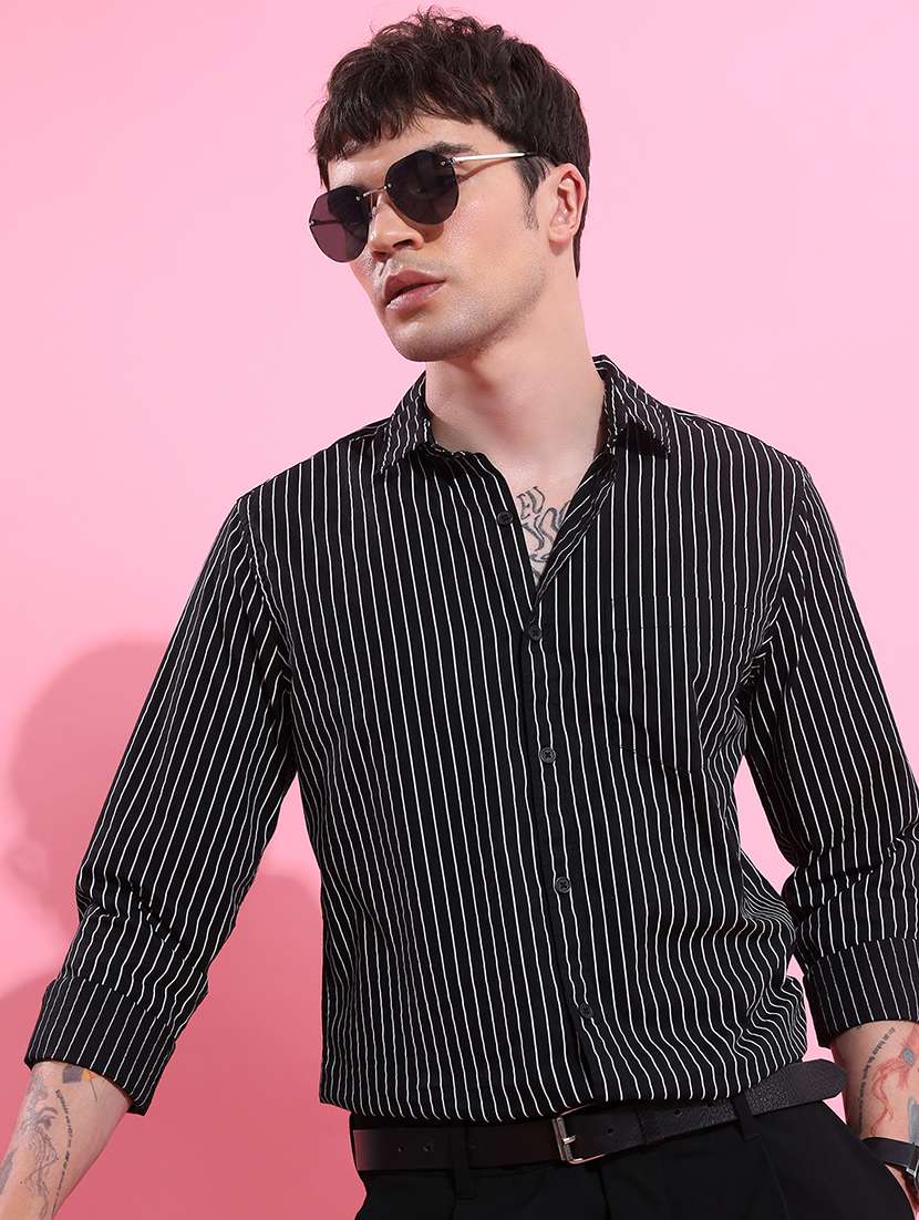 men striped long sleeve regular fit casual shirt