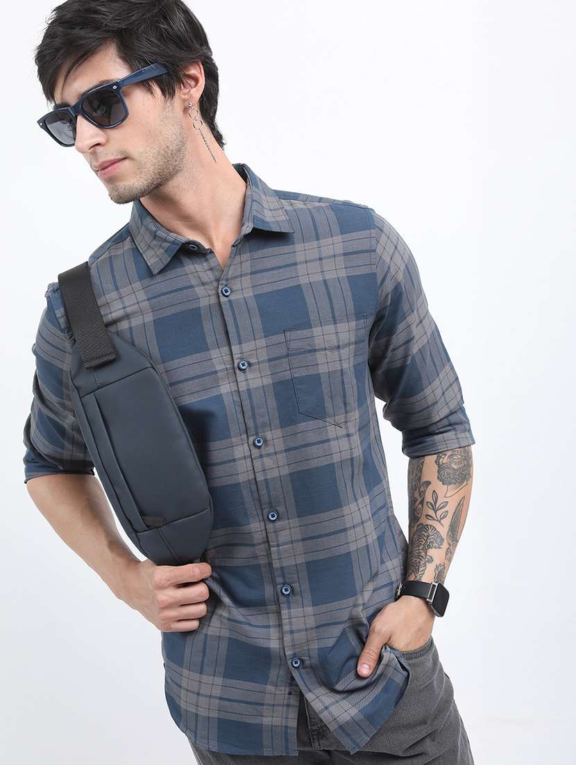 men checkered long sleeve regular fit casual shirt