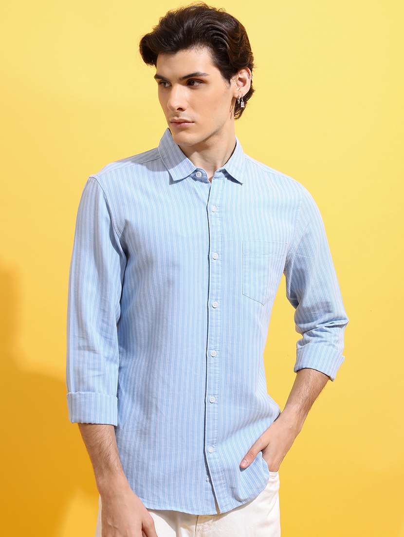 men striped long sleeve regular fit casual shirt