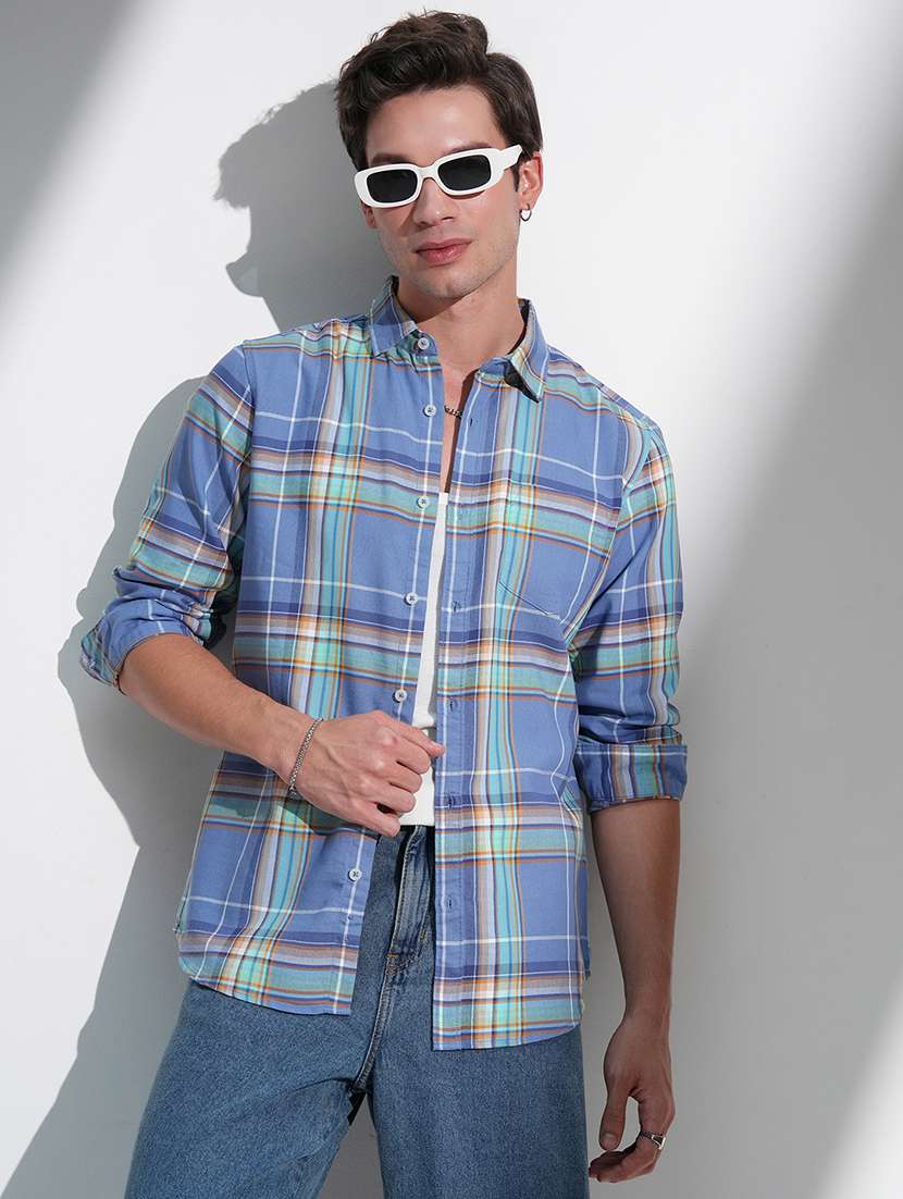 men checkered long sleeve regular fit casual shirt