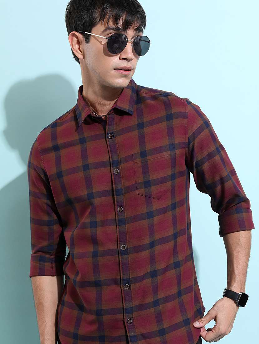men checkered long sleeve regular fit casual shirt