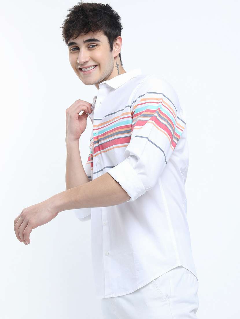 men striped long sleeve regular fit casual shirt