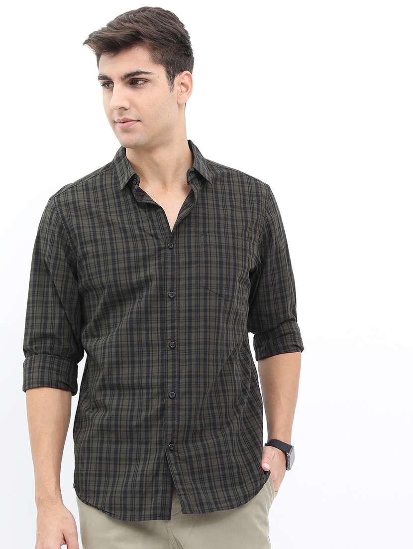 men checkered long sleeve regular fit casual shirt
